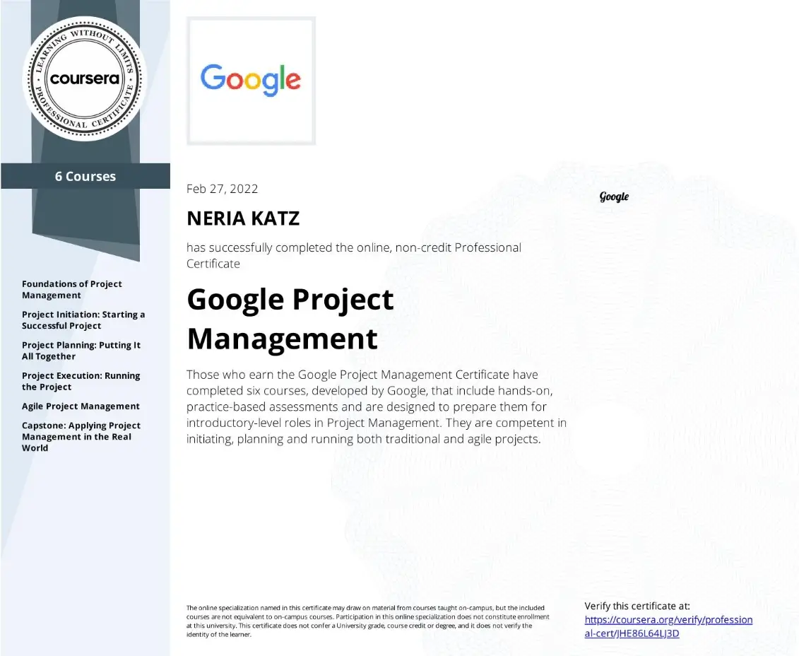 Google Project Management Certificate